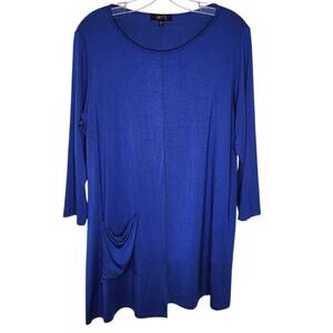 Comfy USA Womens Blue Tunic Top Front Pocket 3/4 Sleeves Large